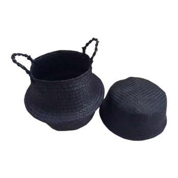 

Rattan Basket Black Seagrass Belly Basket Laundry Storage Holder Multifunctional Baskets Home Decoration
