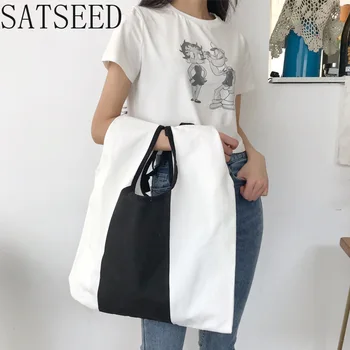 

Neutral Canvas Handbag Black and White Special Ins Popular Models Niche Design Large Capacity Contrast Color Shopping Bag
