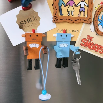 

1pc Creative Wooden Robot Fridge Magnet Home Cute Refrigerator Sticker Key Hook Message Holder Decoration 4.5*4*9cm