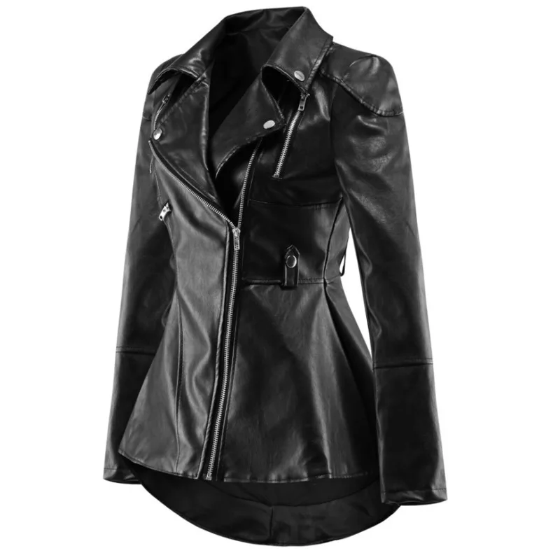 New  JIEZuoFang Leather Motorcycle Jacket Women Autumn Top Fashion Hot Sale Outerwear Zipper Cool Slim F