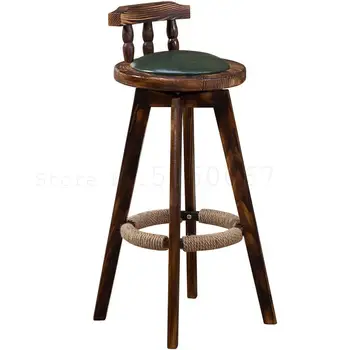 

Retro Solid Wood Bar Chair Fashion Simple Bar Chair Rotary Stand Household Backrest Bar Stand Modern Front Bench