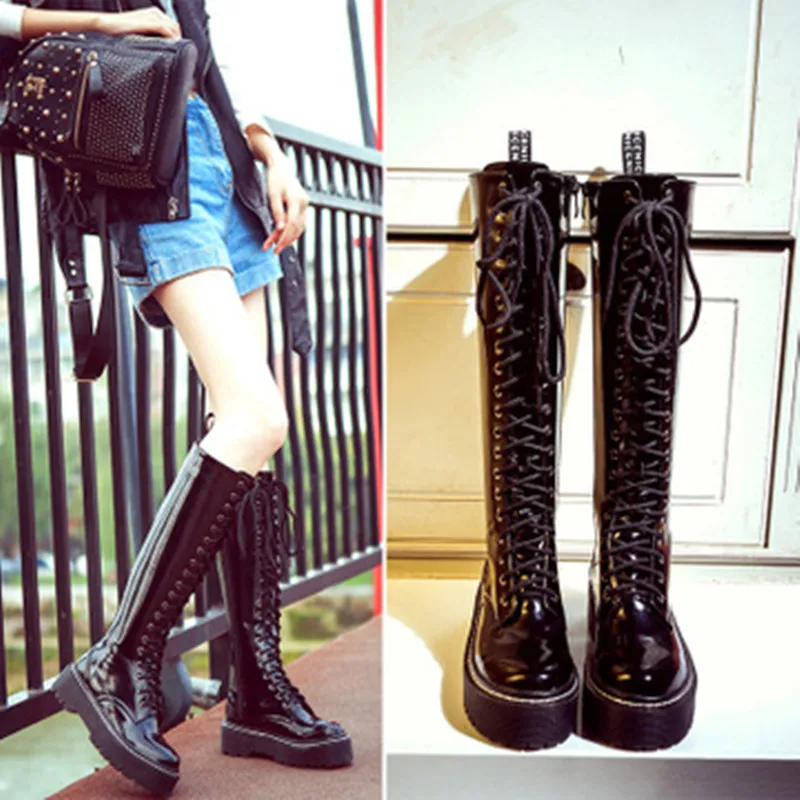 

2019 New Shoes Women Boots Black Over the Knee Boots Sexy Female Autumn Winter lady Thigh High heel Martin boots strap Platform PU Leather Botas Mujer