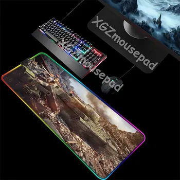 

XGZ Custom Large RGB Mouse Pad Black Lock Edge World of Tanks Computer Keyboard Colorful Table Mat Rubber Non-slip Comfort Xxl