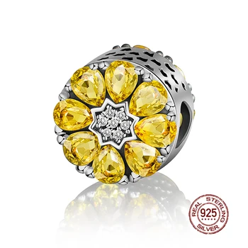 

NEW Original Design 100% 925 Sterling Silver Yellow Sunflower Gem Charm Bead Women Fashion DIY Jewelry Natural Glittering Gift