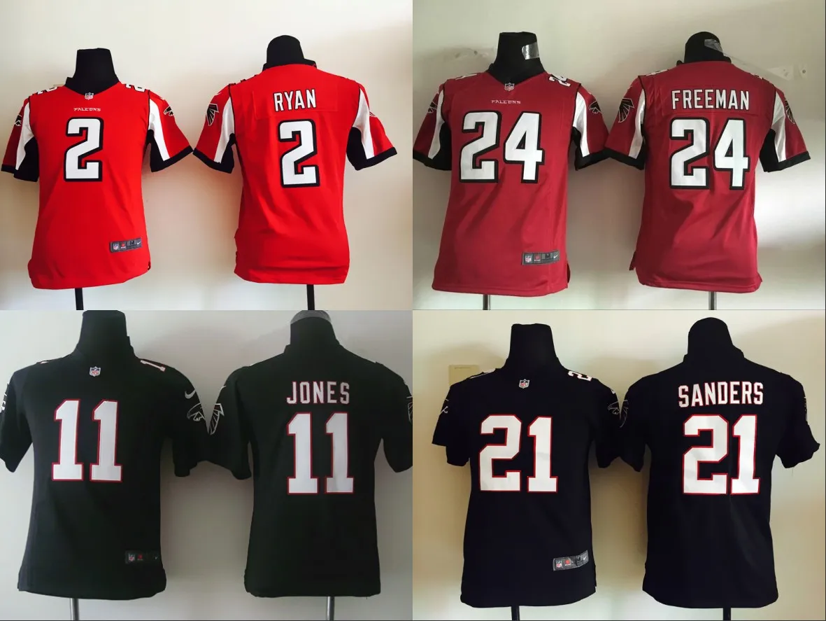 Все сшитые Молодежные Детские футболки для детей 2 Matt Ryan 11 Julio Jones 21 Deion Sanders 24 Devonta Freeman