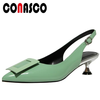 

CONASCO Woman Pumps Patent Leather 2020 Spring Summer New Fashion Casual Concise Slingbacks Solid Color Thin Heels Shoes Woman