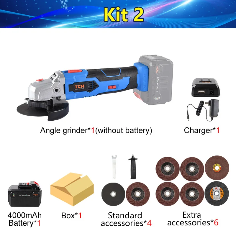 kit 2 16 в Беспроводная литий-ионная угловая шлифовальная машина полировщик шлифовальный Электроинструмент режущий и шлифовальный станок перезаряжаемый с 4.0AH батареей - Цвет: kit 2