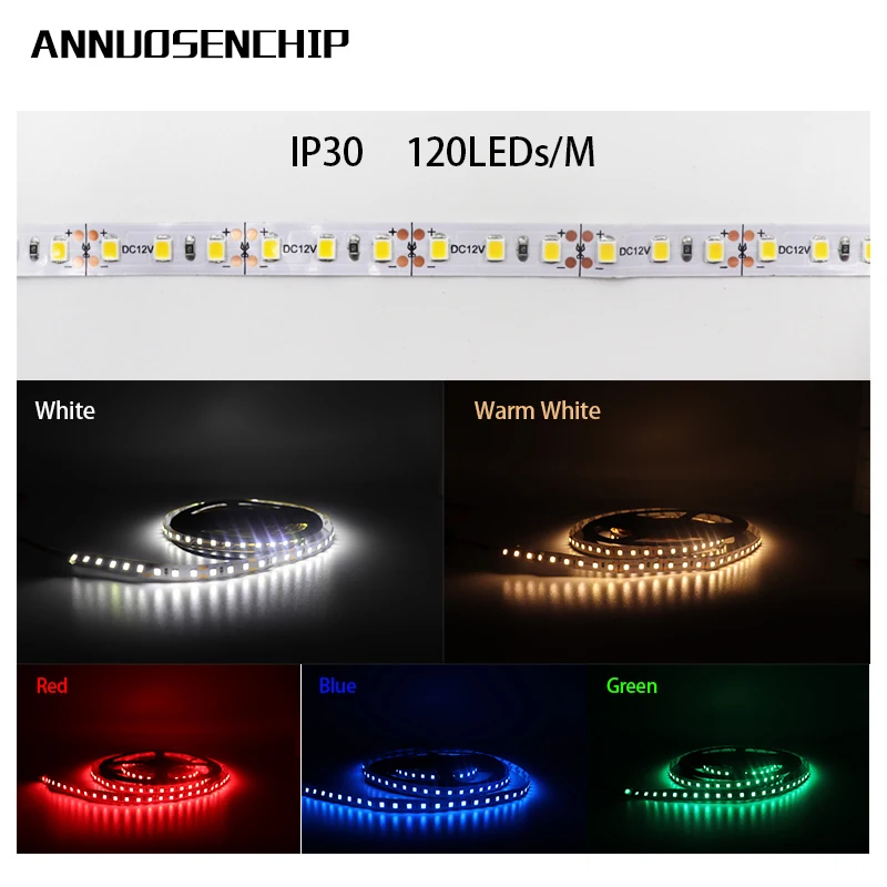 12 V 120 светодиодный/m 5 м/лот 2835 Светодиодный гибкие полосы светильник белый теплый Белый и зеленый цвета, желтый, красный, синий, 2835 не обладает водонепроницаемостью: светодиодный полосы