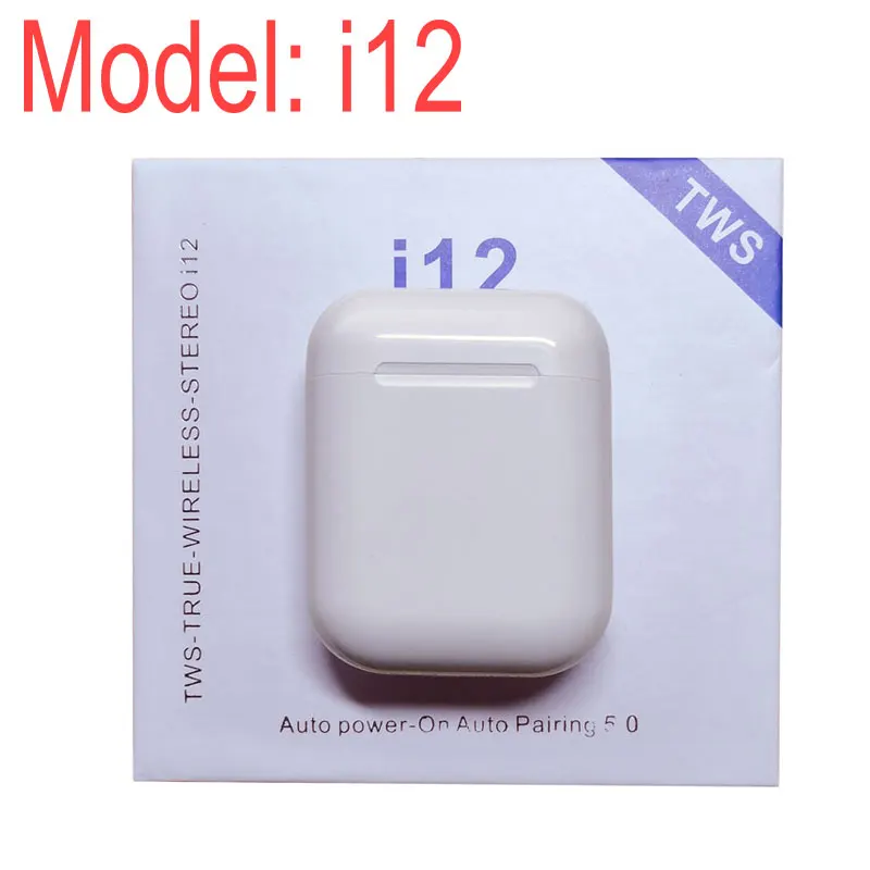 sleek white with box Новинка I12 беспроводная Bluetooth гарнитура i12 TWS Bluetooth 5,0 спортивные наушники портативные сенсорные наушники для всех мобильных телефонов - Цвет: sleek white with box