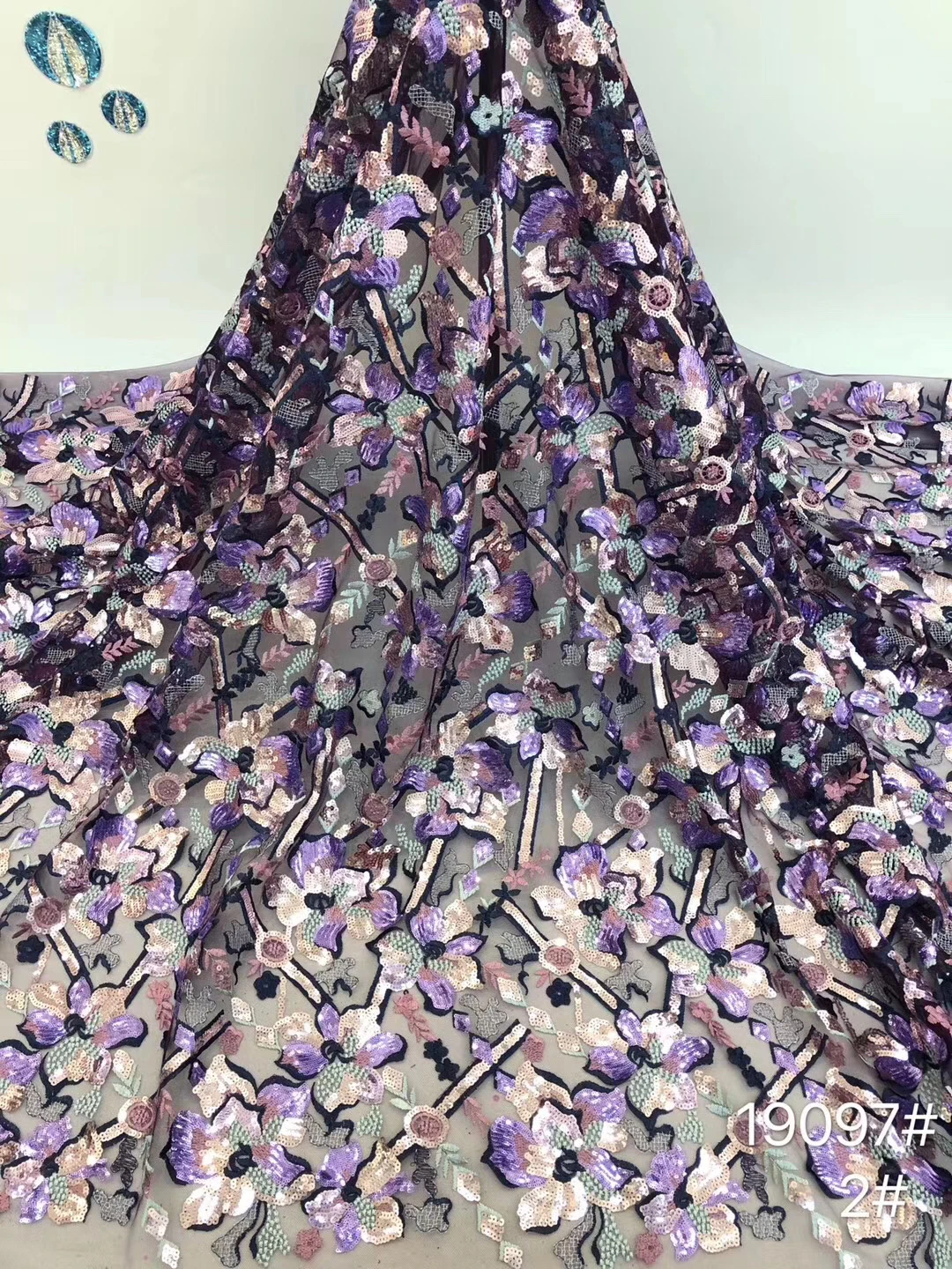 

French mesh lace fabric with high quality sequins for African evening gowns African Ghana net lace fabric D37461