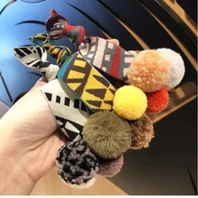 Лента для волос, Южная Корея, плоская лента для волос, для девочек, фрикадель, головной убор, ультра-тянущиеся Детские аксессуары для волос, детский цветной пушистый шарик