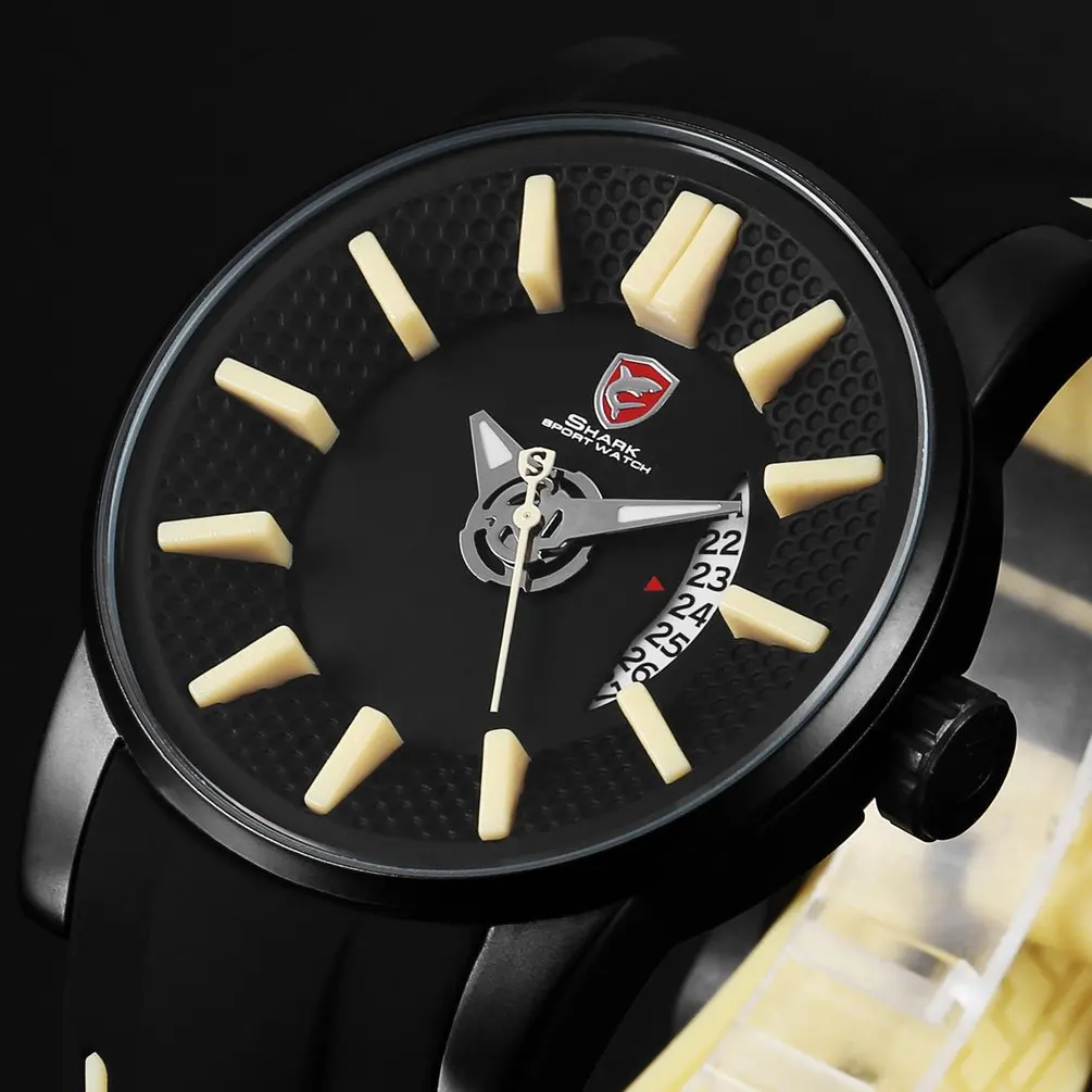 Khaki SH480 Серый риф акула спортивные часы дизайн мужские отображение даты хаки 3D кварцевые часы военный силиконовый ремешок наручные часы/SH480 - Цвет: Khaki SH480