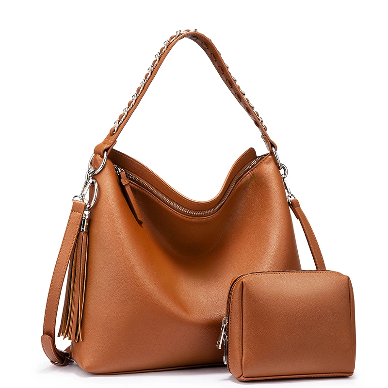 Женский набор сумок 2 шт. LOVEVOOK, большая сумка в руках, маленькая косметичка в руках, дамские сумки с короткими ручками на плечо, из высококачественной искусственной кожи - Color: Brown