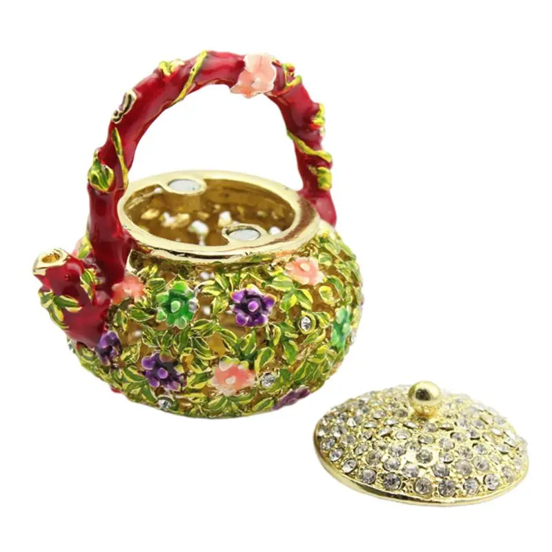

Mini Teapot Trinket Boxes Ornament Crystals Hand-painted Patterns Jewelry Box
