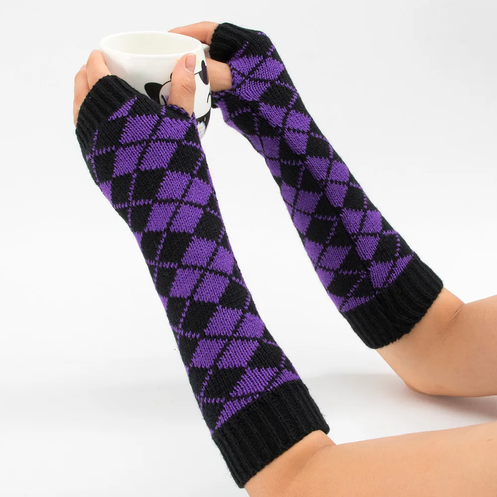 Purple Перчатки и варежки для женщин, зимние перчатки с ромбовидным узором, вязаные перчатки без пальцев, варежки Eldiven Barfiks Modis - Цвет: Purple
