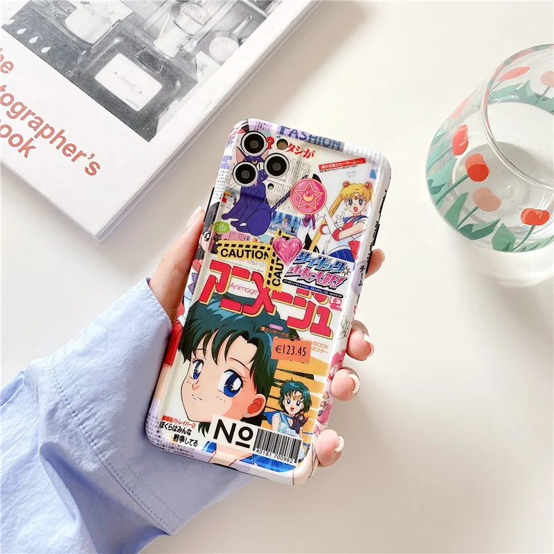 

Sailor Moon label phone case for iphone 11 pro max girl protection cover for iphone 12mini 12 pro xs max xr x shield matte coque