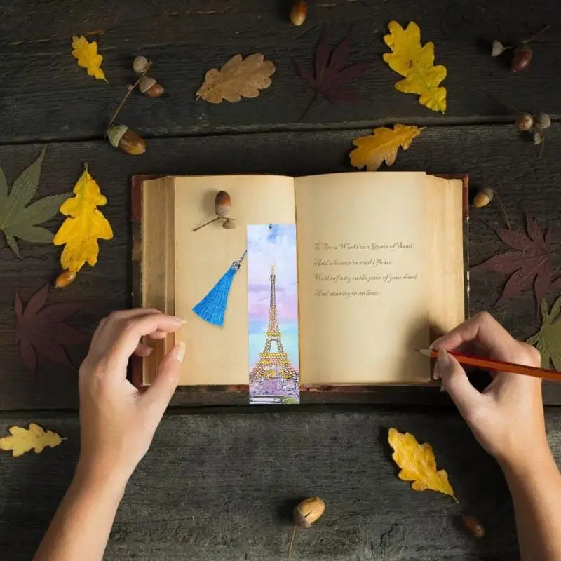 VKTECH 5D DIY Diamond Painting Bookmark Leather Tassel Book Marks Special Shaped Diamond Embroidery Book Page Mark Gift For Kids