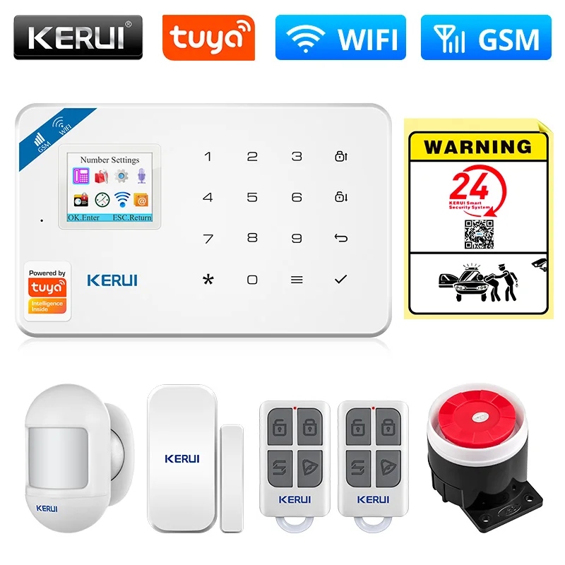 auto burglar alarm KERUI Tuya Smart WIFI GSM Security Alarm System Works With Alexa Home Burglar Motion Detector Smoke Door Window Sensor IP Camera car alarms for sale Alarm Systems & Security