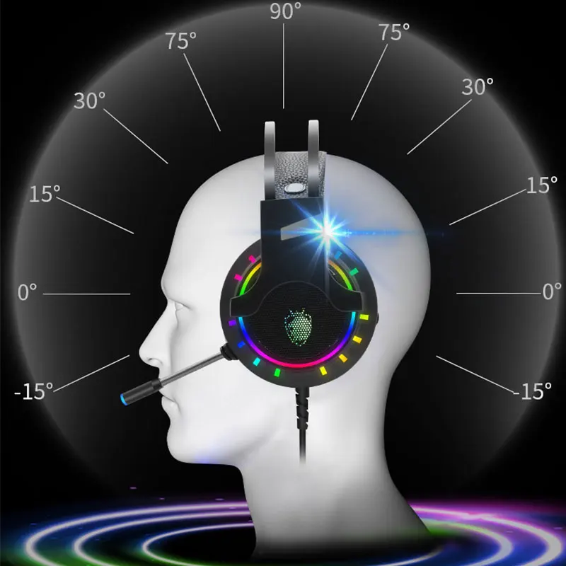 Проводные наушники с RGB подсветкой, профессиональная игровая гарнитура, USB 7,1 каналов, независимая звуковая карта, Стерео шумоподавление
