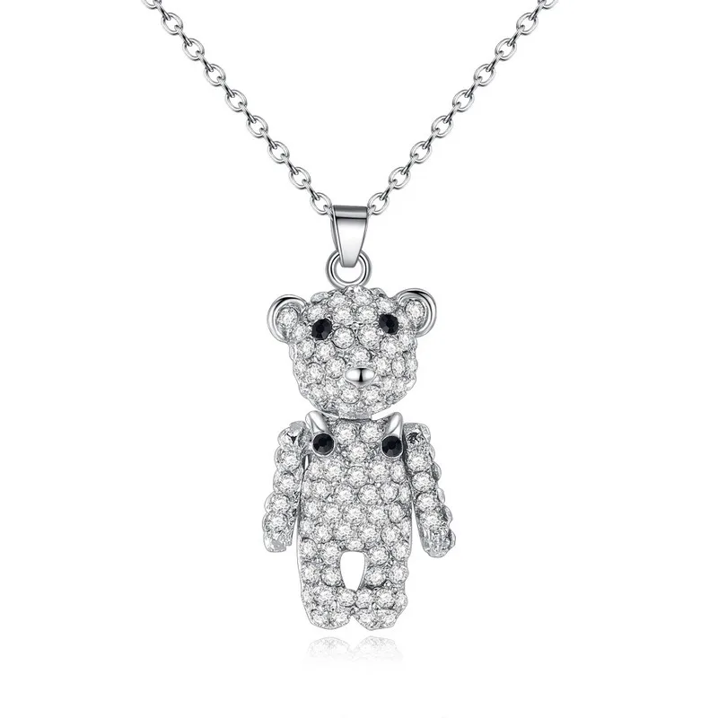 

Cute Guardian Bear Silver Color Zircon Pendant Necklace Clavicle Chain Woman Jewelry Valentine Gift Personality Chain Necklace