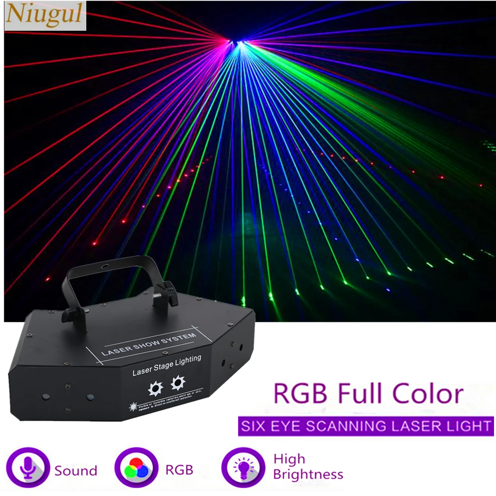 

6 Lens RGB Full Color Scan Laser/DMX512 LED Linear Beam Effect Stage Lighting/Laser Show System/Disco DJ Party Scanner Projector