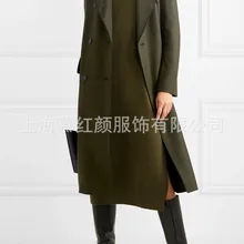 Винтажное двубортное женское длинное шерстяное пальто, Длинное Элегантное кашемировое пальто, однотонные женские пальто с широкой талией