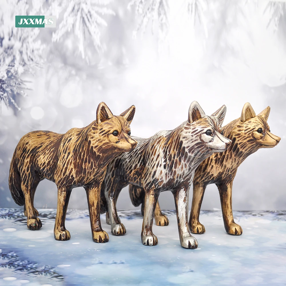 Pack of 2 Emulation Wolves Plastic Animal Model Kids Toy Home Desk Decor 