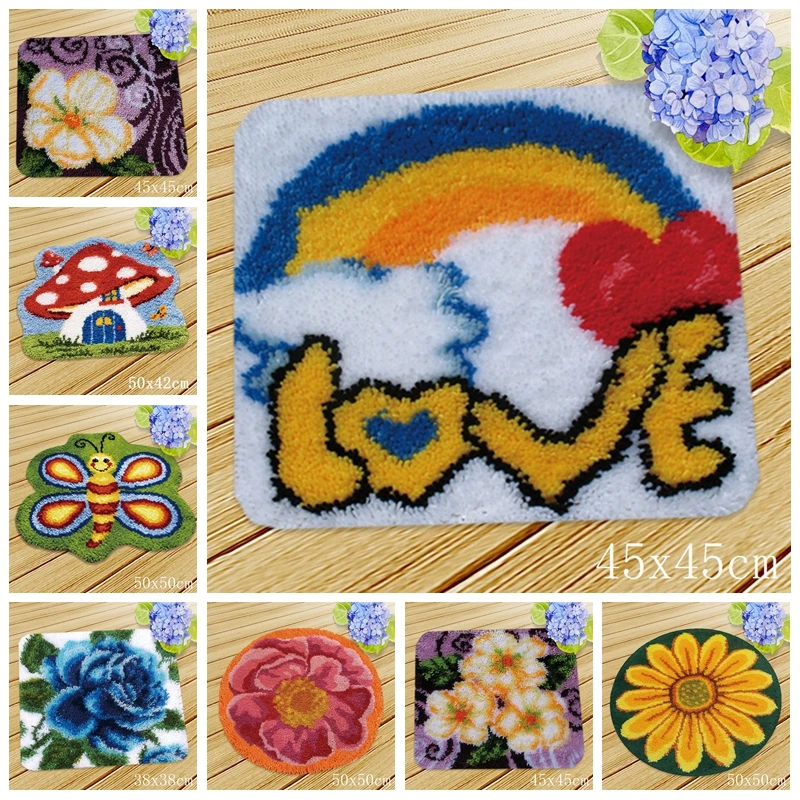 

Rainbow Flower Cushion Button Package Smyrna Needle For Carpet Embroidery Everything For Handmade Latch Hook Rug Do It Yourself