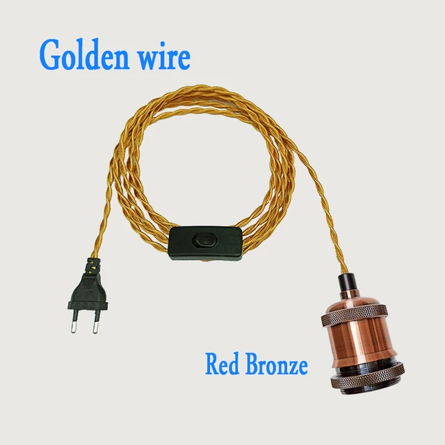 Vintage Power Cords EU Plug With Line Switch E27 LED Lights Edison Bulbs Incandescent Lamps Socket Twisted Wire Cord Lamp Hoder golden C