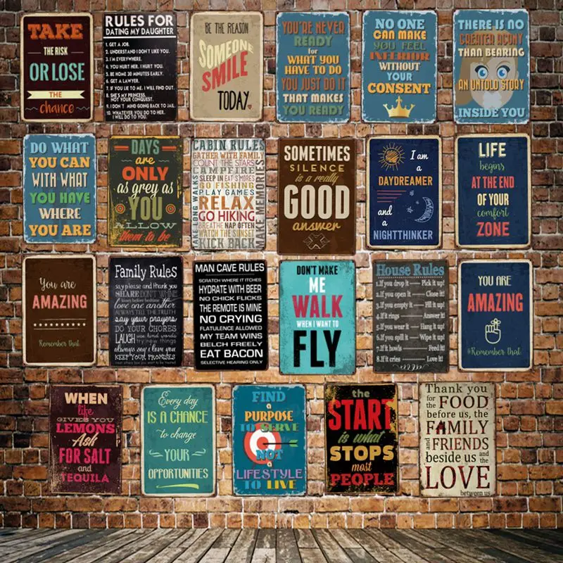 

[ WellCraft ] House Family Smile Rule quote Metal Sign Posters art Vintage Painting Personality Custom shcool Decor LT-1772