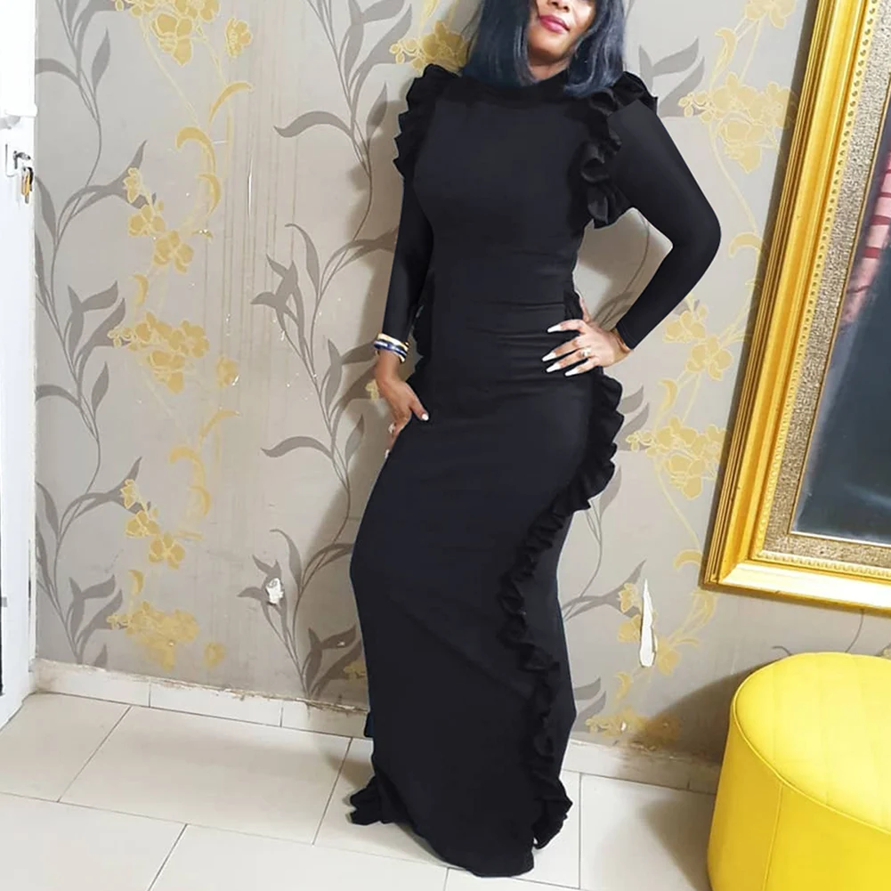 Сексуальное однотонное кружевное платье Bikitique с круглым вырезом и длинным