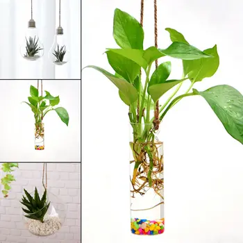 

1Pc Glass Flower Vase Transparent Hanging Plant Vase Container Home Decor