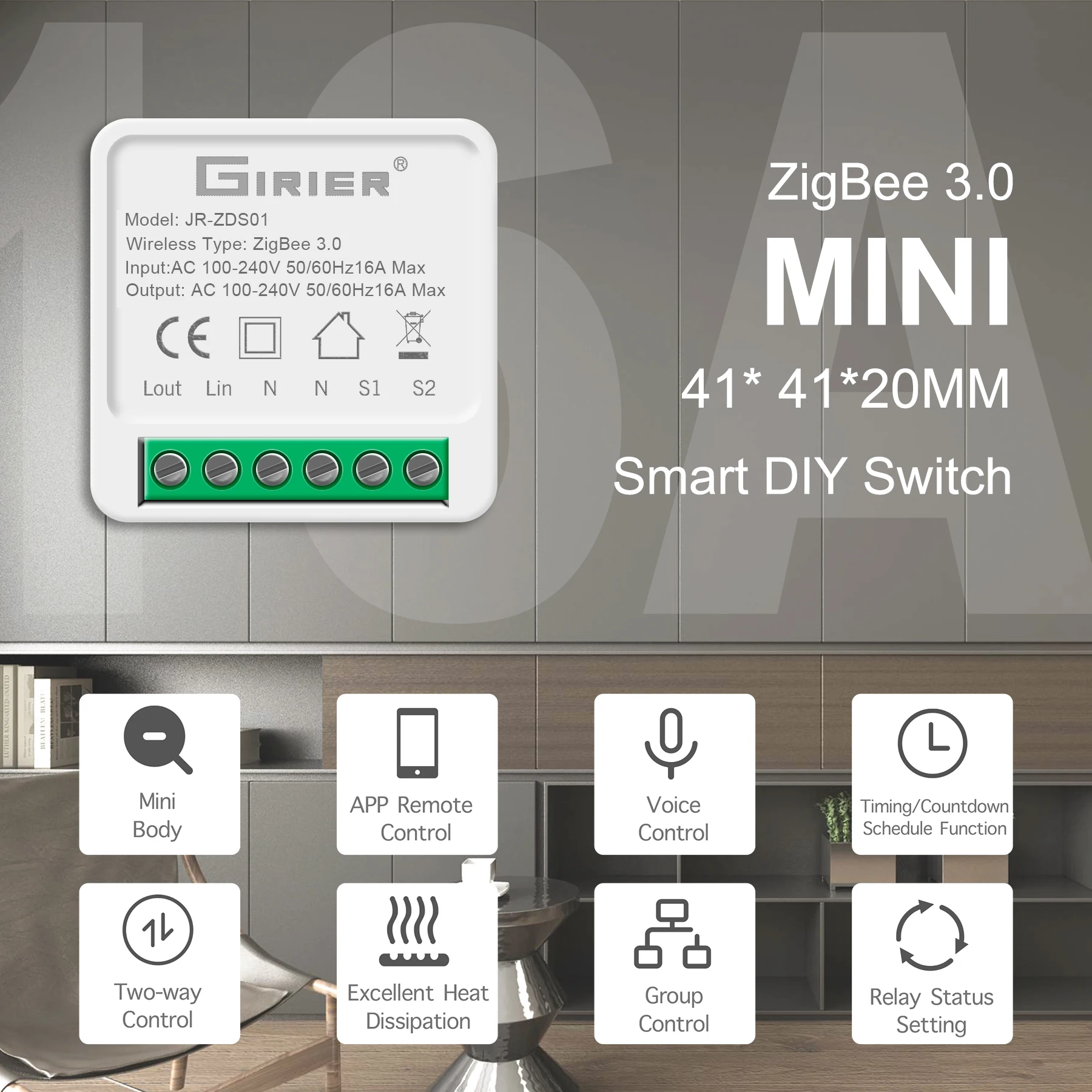 Jwcom Smart Interruptor Zigbee Mini Diy SA-ZG13D-1CH Alexa/Google Home -  SmartJWCOM