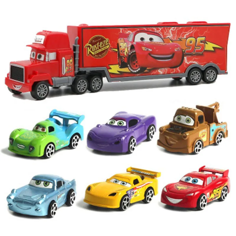 WithBox 7 шт./компл. disney "тачки 3 Lightning McQueen дядя грузовик ABS литья под давлением модель автомобиля горячие игрушки год рождественский подарок для детей - Цвет: WithBox