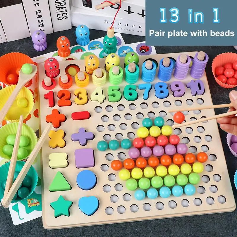 Preschool Learning Wooden Kids Above 3 Kindergarten Details about   Colorful Clip Bead Game 