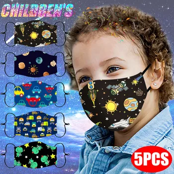 

5PCS Children Face Mask Adjustable Windproof Reusable Printed Mouth Mask Face Shield Respirator Masques Face Masks For Children