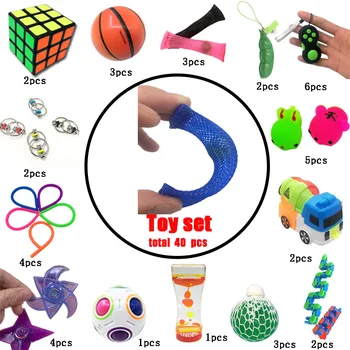 

New Squeeze Toys Funny Combination 40 Pieces Extrusive-Solving Fidget Kids Toys Hot Selling Various Styles Toy Set Wholesale