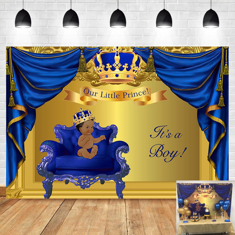 Mocsicka Royal Blue Baby Shower Backdrop Newborn Royal Prince Photography Background Blue Gold Crown Baby Shower Party Banner Background Aliexpress