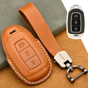 

1Pcs Genuine Leather Car Remote Key Cover Key Case For Hyundai i30 Ix35 KONA Encino Solaris Azera Grandeur Ig Accent Santa Fe