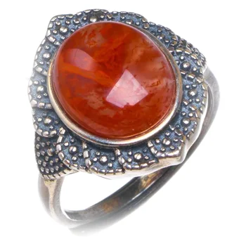 

Natural Nanjiang Red Agate Opening Lacework Handmade 925 Sterling Silver Ring 5.75 D1007