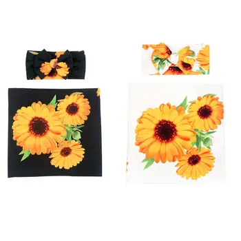 

Newest Newborn Sunflower Receiving Blanket Headband Set Flower Print Baby Swaddle Wrap P31B