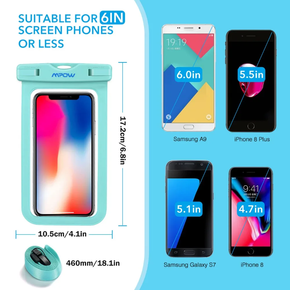 2 Pack Mpow IPX8 Waterproof Universal 6 inch Waterproof Phone Pouch Bag Sensitive Screen-Touch Cheapest Pouch For iPhone X87 (6)