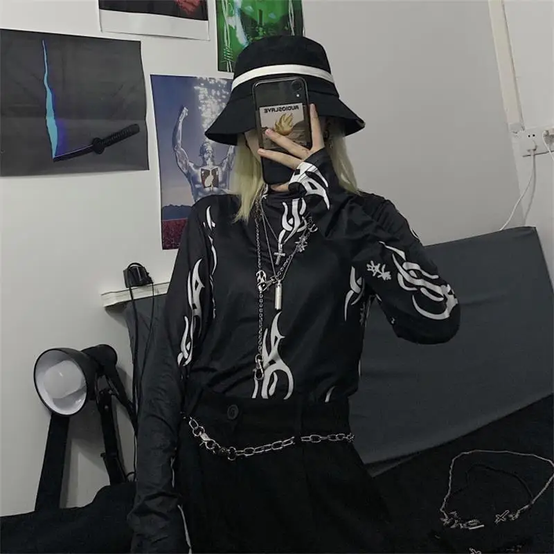 Женские футболки, топы, японские Kawaii, для девушек, Ulzzang, высокий воротник, длинный рукав, футболка, женская, Корейская, Harajuku, одежда для женщин