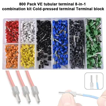

800PCS VE Tubular Terminal 8 In 1 Combination Set Cold Press Terminal Electrical Crimp Terminal Tubular Wire Connector Cable