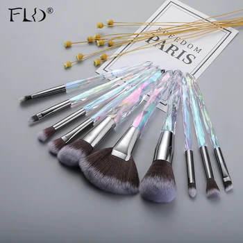 FLD Professional 10Pcs Makeup Brush Set Crystal Face Powder Blush Brushes Set Eyeliner Eyebrow Make Up Tools Kits 1