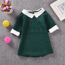 Зима Весна Осень семь рукав новорожденный девочка платье хлопок вязаный комбинезон связанный крючком ребенок детский окмбинезон для малышей свитер платья