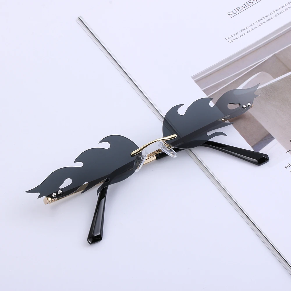 1PC Rimless Fire Flame Sunglasses Brand Designer Eyewear Unisex Fashion Cool Streetwear Wave Narrow UV400 Sun Glasses_voghion.com