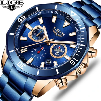 

LIGE 2020 New Fashion Mens Watches with Stainless Steel Top Brand Luxury Sports Chronograph Quartz Watch Men Relogio Masculino