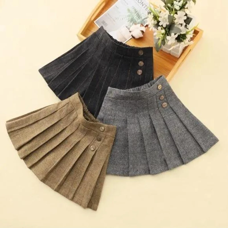 

Girls Plaid Skirt Autumn Winter New preppy style Baby Woolen Pleated Skirt Children Winter Plaid Tutu Skirt Kids Cute Skirts