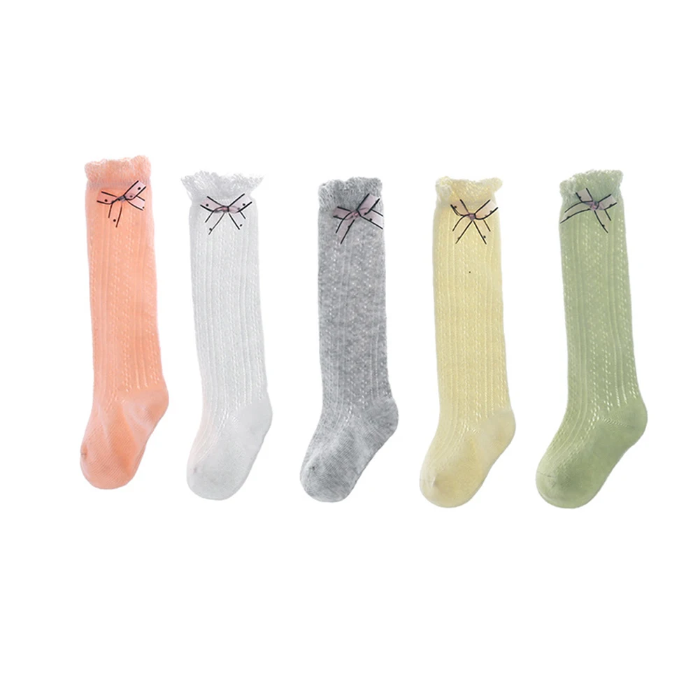 

Baby Girl Knee High Socks 2020 Autumn Solid Soft Cotton Socks Breathable Mesh Ruffled Sock with Cute Bow